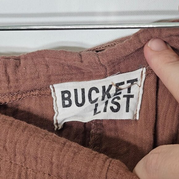 Bucket List Brown Gauzy Jumpsuit Overall Adjustable Straps Wide Legs Oversized S - Picture 5 of 13